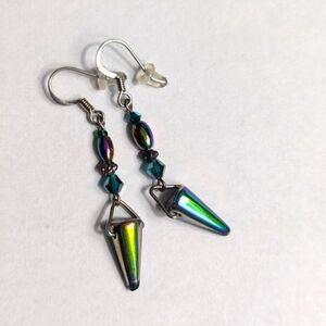 Iridescent Oil Slick Rainbow Crystal Spike Dangle Earrings
